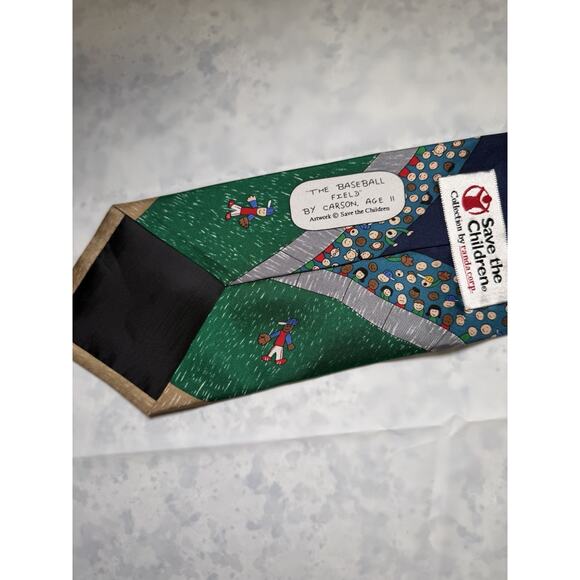 VINTAGE SAVE THE KIDS Navy Blue Men’s Neck Tie With Baseball Graphic - Picture 3 of 4